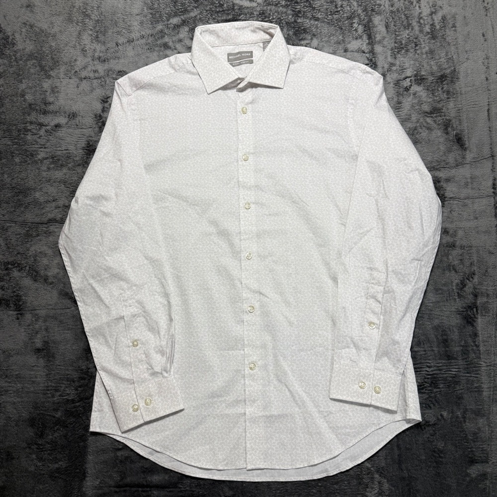 Michael Kors Dress Shirt Men L White Grey - Picture 2 of 9